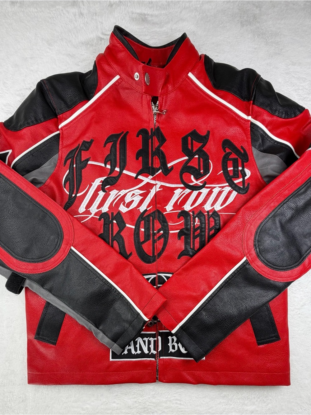 Red and Black Graphic Moto-Style Jacket - First Row